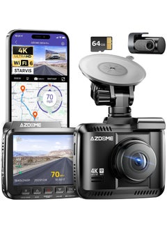 AZDOME 4K Dash Cam Front and Rear, 2160P Car Camera for Car, 64GB Card Included, WiFi Dash Cam with GPS and Speed, 2.4" Screen Dashcam with WDR Night Vision Motion Detection 24H Parking Mode GS63H Pro  - Image 1