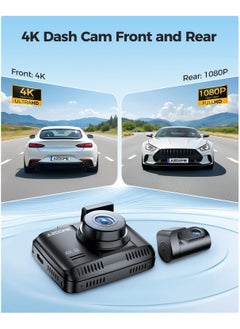 AZDOME 4K Dash Cam Front and Rear, 2160P Car Camera for Car, 64GB Card Included, WiFi Dash Cam with GPS and Speed, 2.4" Screen Dashcam with WDR Night Vision Motion Detection 24H Parking Mode GS63H Pro  - Image 2