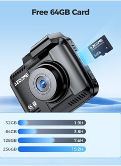AZDOME 4K Dash Cam Front and Rear, 2160P Car Camera for Car, 64GB Card Included, WiFi Dash Cam with GPS and Speed, 2.4" Screen Dashcam with WDR Night Vision Motion Detection 24H Parking Mode GS63H Pro  - Image 4