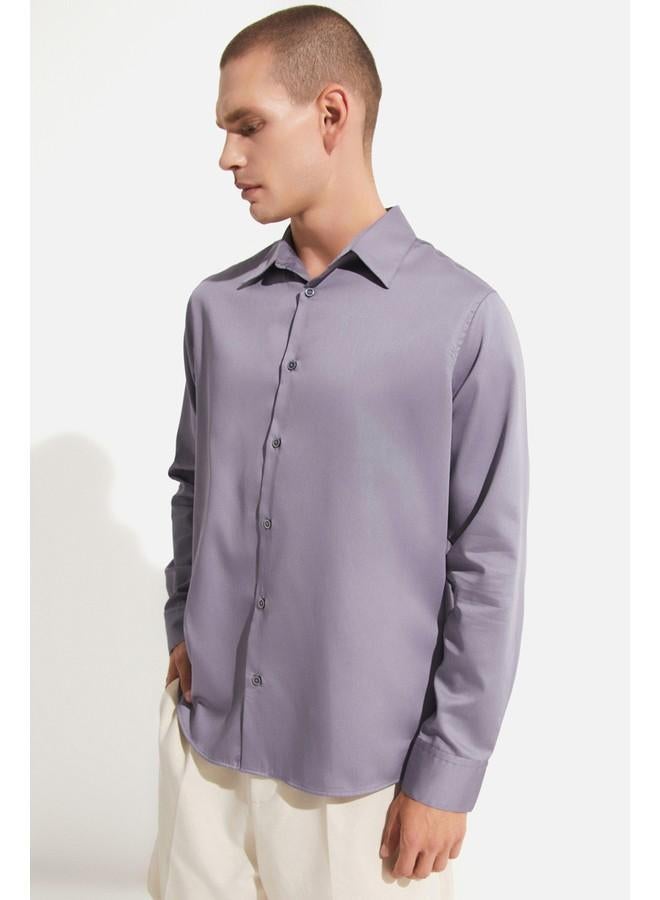 جون قميص رجالي كاجوال حصري لشهر يونيو - رمادي - Image 3