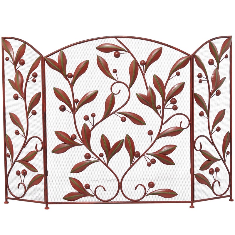 Deco 79 Deco 79 Metal Foldable Mesh Netting 3 Panel Fireplace Screen with Leaf and Vine Relief 45 x 1 x 30 Brown 