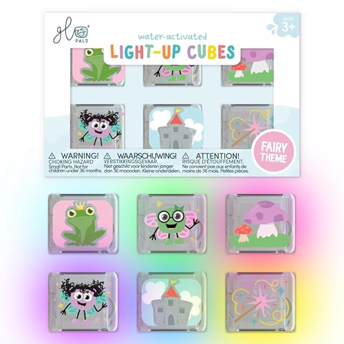 Glo Pals WaterActivated LightUp Cubes for Bathtime and Sensory Play Includes 6 Reusable LightUp Sensory Toys and Glowing Bath Cubes for Kids and Toddlers Fairy - Image 1