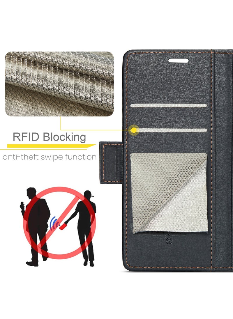 CaseMe - Phone Case Luxury PU Leather Design Anti Fingerprint 023 Flip Cover Card Slot Holder Cover For Oppo A57/ A77/ A57s/ A57E/Oneplus Nord N300/Nord N20 SE (Black) - Image 1