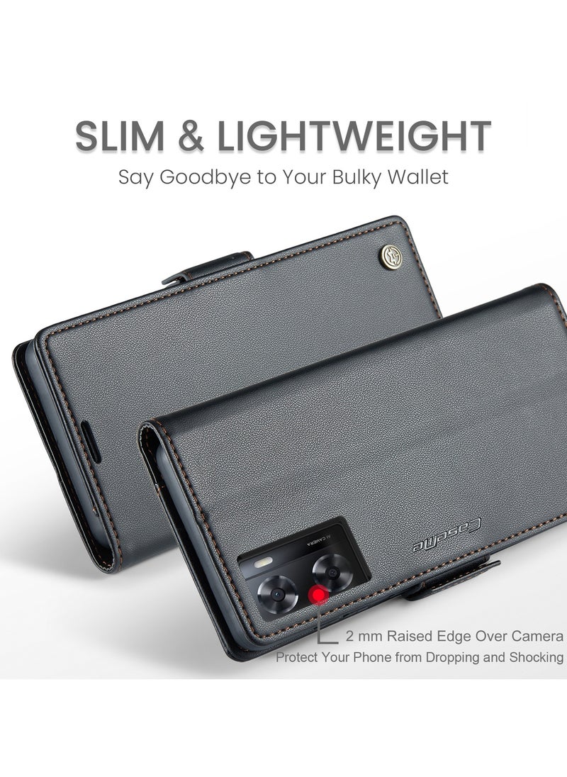 CaseMe - Phone Case Luxury PU Leather Design Anti Fingerprint 023 Flip Cover Card Slot Holder Cover For Oppo A57/ A77/ A57s/ A57E/Oneplus Nord N300/Nord N20 SE (Black) - Image 1