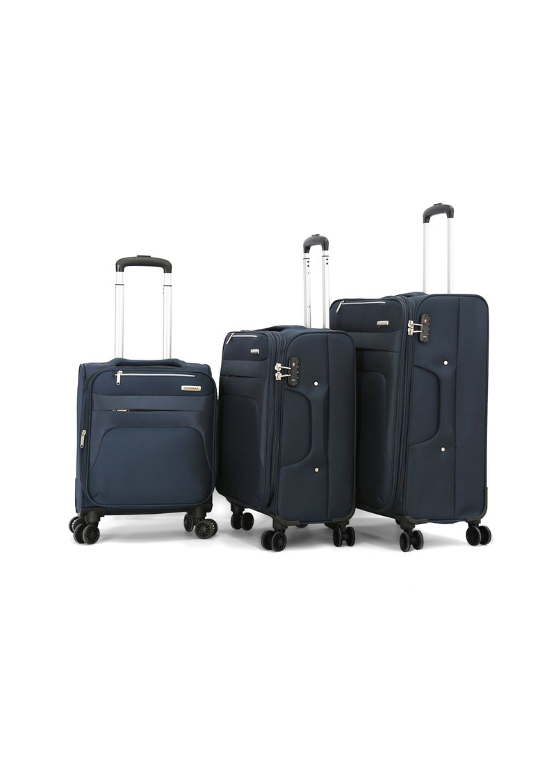GIORDANO Softside Luggage Trolley Bag 3 Pieces Set,Blue (S-19",M-23",L-27")  - Image 1