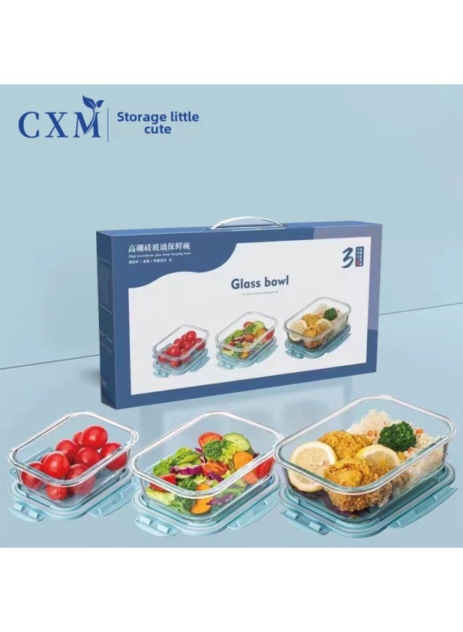 High Borosilicate Glass Preservation Bowl Microwave Separated Bento Box Student Work Rectangular Lunch Box Gift Box Three-piece Set-Specifications:Fresh Bowl Gift Box/two-piece Set-Color:Green - Image 2