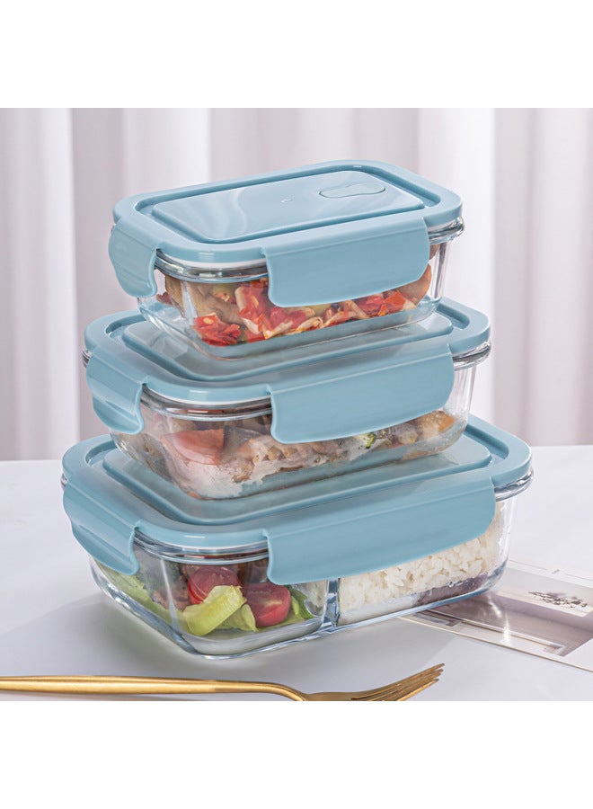 High Borosilicate Glass Preservation Bowl Microwave Separated Bento Box Student Work Rectangular Lunch Box Gift Box Three-piece Set-Specifications:Fresh Bowl Gift Box/two-piece Set-Color:Green - Image 3