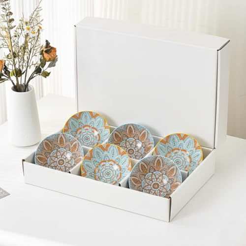 VELINEX® Colorful Ceramic Bowl Gift Box Set - Porcelain Dessert Bowls for Ice Cream, Soup, Cereal - Microwave & Dishwasher Safe - Unique Design - 280ml (Green, Pack of 6) - Image 1