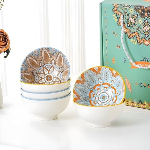 VELINEX® Colorful Ceramic Bowl Gift Box Set - Porcelain Dessert Bowls for Ice Cream, Soup, Cereal - Microwave & Dishwasher Safe - Unique Design - 280ml (Green, Pack of 6) - Image 3