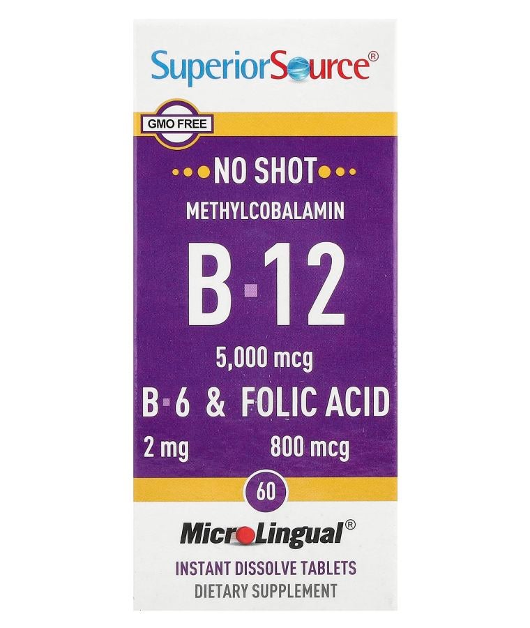 Superior Source Methylcobalamin B-12 B-6 & Folic Acid 60 MicroLingual® Instant Dissolve Tablets