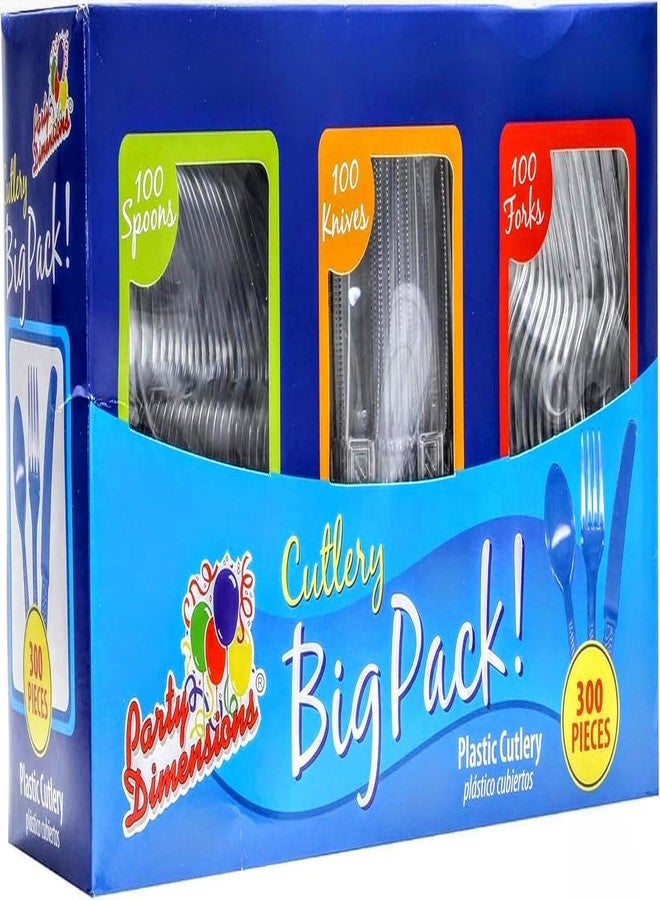Party Dimensions 300 Count Plastic Cutlery Combo Box, Disposable Clear Plastic Silverware Utensils Set, 100 Forks, 100 spoons, 100 knives - Image 1
