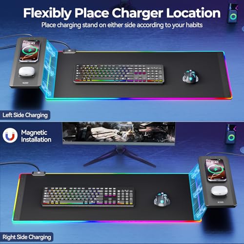 KDD RGB Mouse Pad with Wireless Charging - Desk Mat with Phone Holder and 15W Fast Charger - Gaming Mousepad with Ultra-Smooth Surface, Non-Slip Base - Keyboard Mat for Home Office Gamer Accessories - Image 2