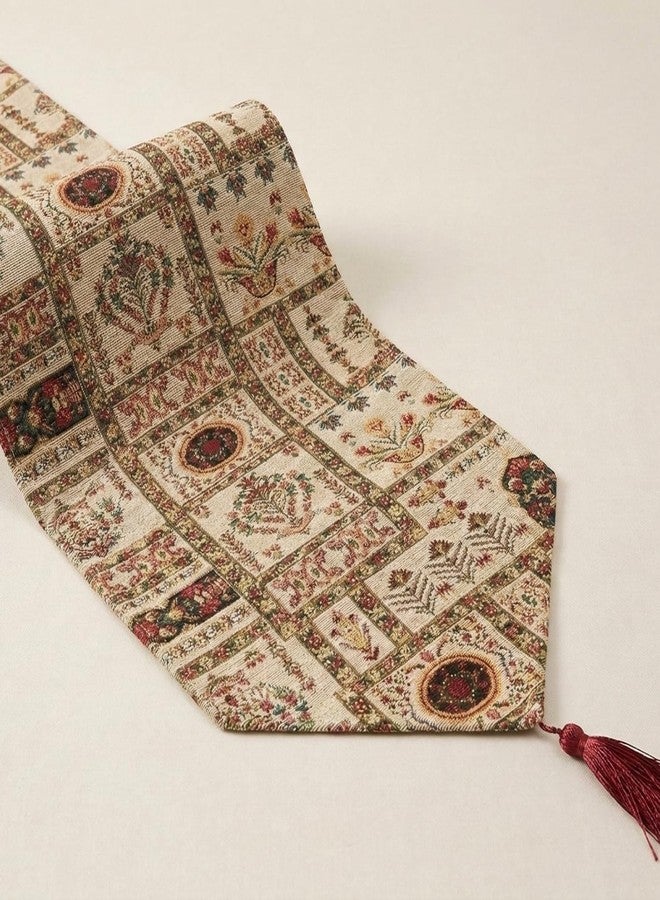 DaDa Bedding Cottage Mughal Floral Tapestry Table Runner Reversible Botanical Boho Dining Mat - 13" x 54" - Image 1
