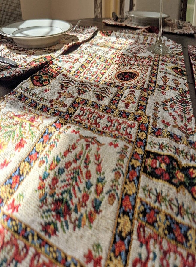DaDa Bedding Cottage Mughal Floral Tapestry Table Runner Reversible Botanical Boho Dining Mat - 13" x 54" - Image 5