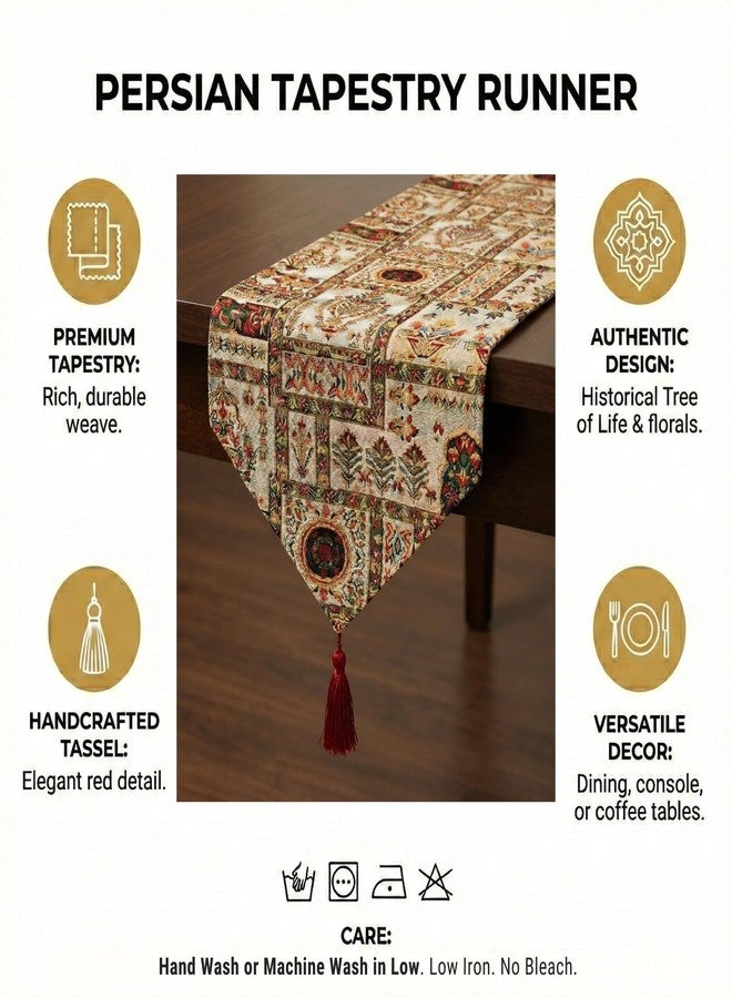 DaDa Bedding Cottage Mughal Floral Tapestry Table Runner Reversible Botanical Boho Dining Mat - 13" x 54" - Image 2