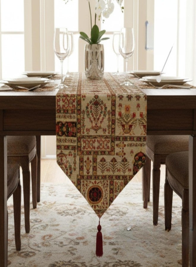 DaDa Bedding Cottage Mughal Floral Tapestry Table Runner Reversible Botanical Boho Dining Mat - 13" x 54" - Image 3
