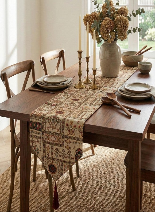 DaDa Bedding Cottage Mughal Floral Tapestry Table Runner Reversible Botanical Boho Dining Mat - 13" x 54" - Image 4