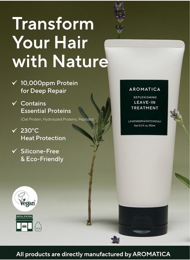 AROMATICA AROMATICA REPLENISHING LEAVE-IN TREATMENT LAVENDER & PATCHOULI 5.0fl oz/150ml - Silicone-Free Leave In Conditioner for Damaged Hair & Heat Protection, No-Rinse Formula  - Image 3