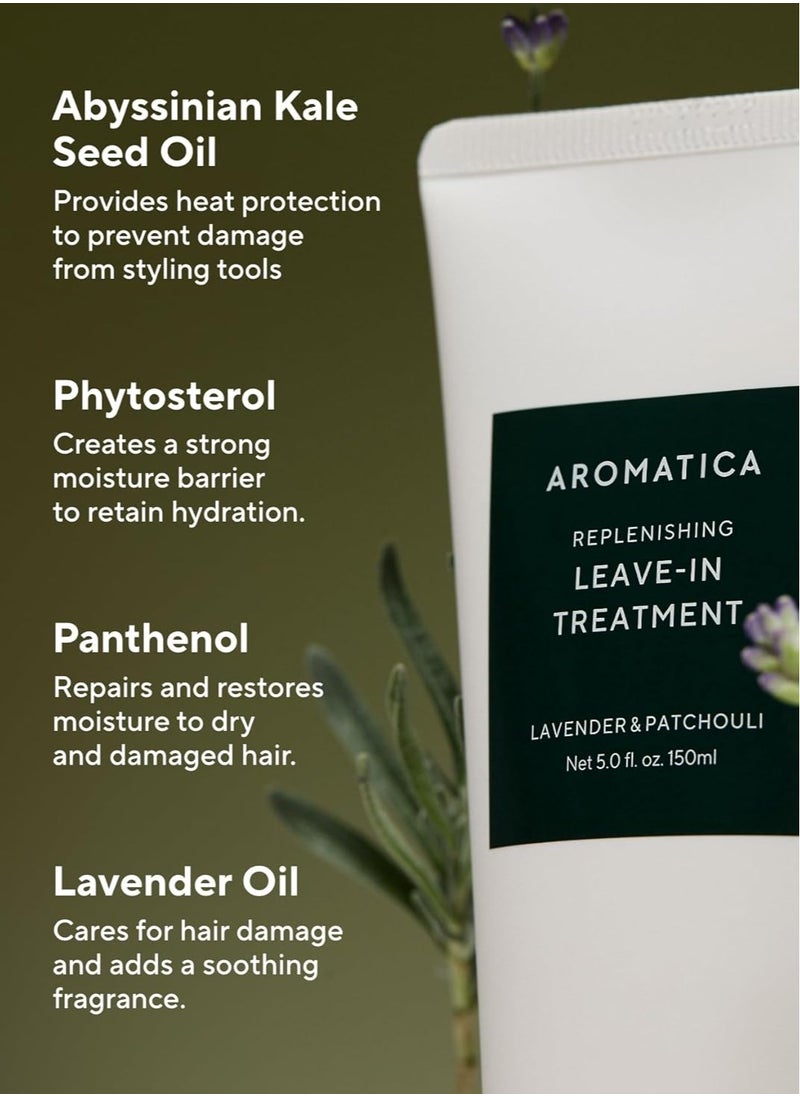 AROMATICA AROMATICA REPLENISHING LEAVE-IN TREATMENT LAVENDER & PATCHOULI 5.0fl oz/150ml - Silicone-Free Leave In Conditioner for Damaged Hair & Heat Protection, No-Rinse Formula  - Image 2