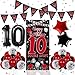 Pounira 10th Birthday Decorations for Boys Girls Double Digits Boy Red Black Happy 10th Birthday Decorations 10 Year Old Birthday Door Banner Sign Triangle Flag Large 10 Balloons Decor Tenth Bday Party - Image 2