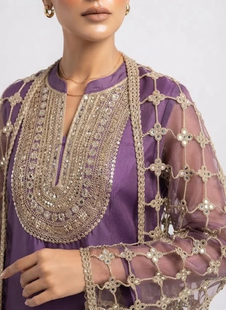Viny VINY Dark Purple Mirror Work Embellished Anarkali Dress with Dupatta – Women's Indian Ethnic Wear
