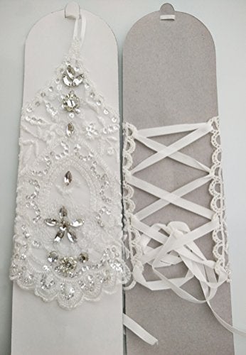 Vivivalue Women Lace Fingerless Elbow Bridal Rhinestone Wedding Party Prom White Gloves - Image 3