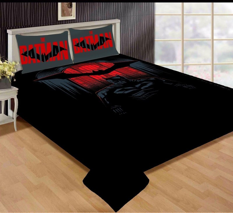 YETLI Velvet Digital Print Kids Favourite Character 1 Double Bedsheet with 2 Pillow Cover - BAT Black - Image 1