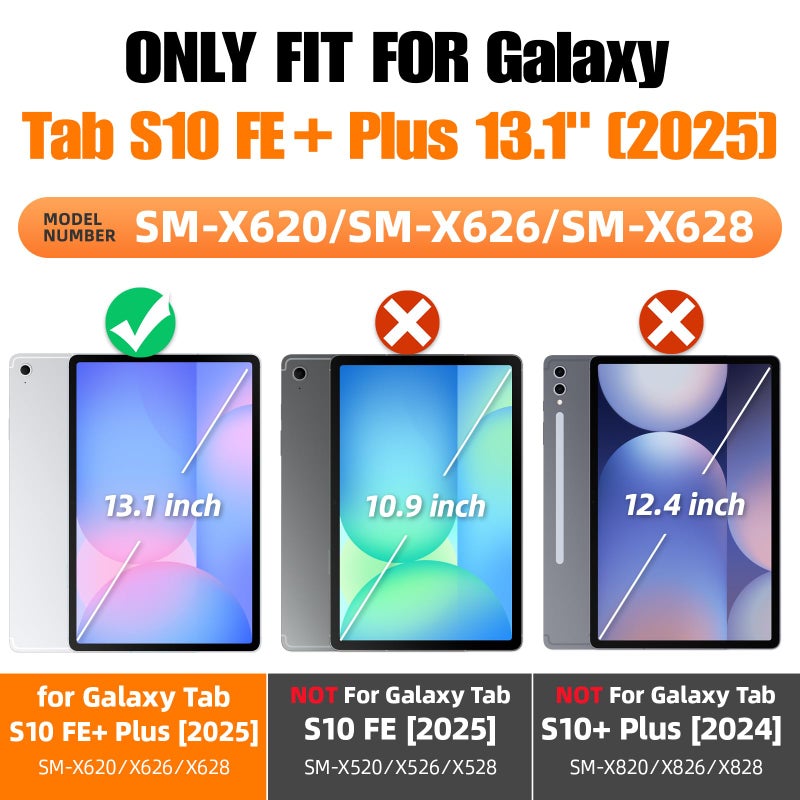 SEYMAC stock حافظة SEYMAC الأصلية لجهاز Samsung Galaxy Tab S10 FE+ Plus 5G اللوحي 13.1'' مع واقي شاشة، حامل قلم، حامل دوار 360 درجة، حزام يد، حزام كتف، أسود1 - Image 3
