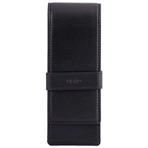 DiLoro Leather Triple Pen Case Pencil Pouch Holder for Three Fountain Ballpoint Rollerball Pens and Pencils (Black) - Image 1