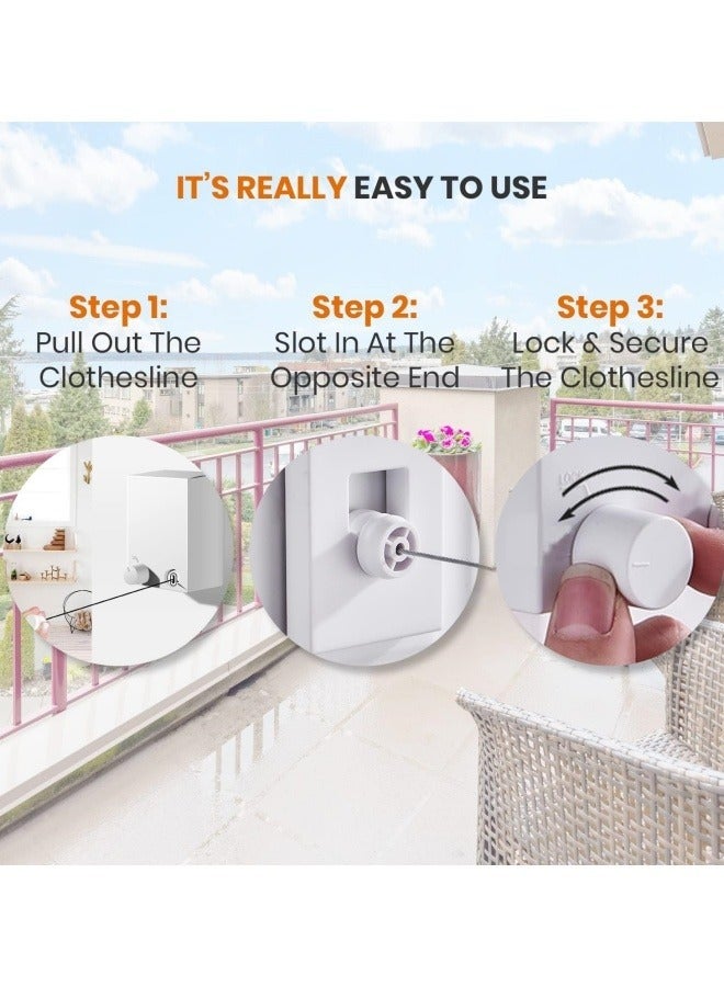 Retractable Clothesline,Heavy Duty Clothes Drying Laundry Line, Indoor Outdoor Wall Mounted Clothes Dryer Rope Clothing Retracting Adjustable Stainless Steel Line (4.2 meters) - Image 4