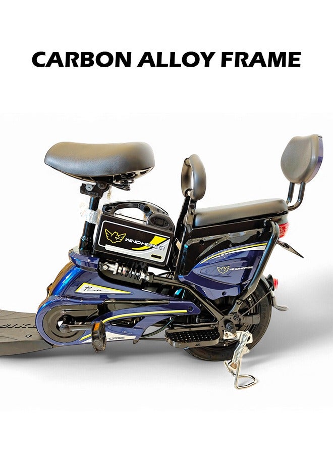 حصان الريح دراجة توصيل كهربائية M1، محرك ٤٠٠ واط، بطارية ٤٨ فولت ١٢ أمبير/ساعة، سرعة قصوى ٥٥ كم/ساعة، مقعد مزدوج، إطارات ١٤ بوصة، سلة بقالة أمامية، نظام فتح وقفل عن بُعد، هيكل من سبائك الكربون. دراجة كهربائية بثلاث سرعات. - Image 4