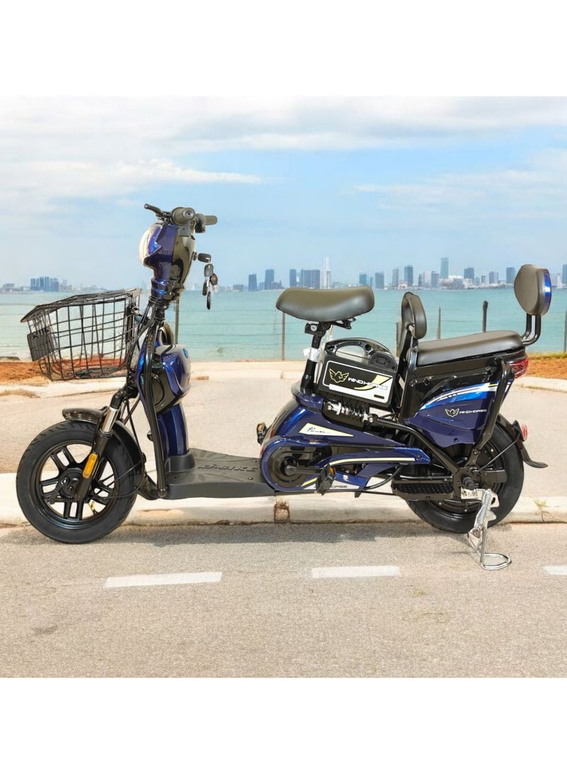 حصان الريح دراجة توصيل كهربائية M1، محرك ٤٠٠ واط، بطارية ٤٨ فولت ١٢ أمبير/ساعة، سرعة قصوى ٥٥ كم/ساعة، مقعد مزدوج، إطارات ١٤ بوصة، سلة بقالة أمامية، نظام فتح وقفل عن بُعد، هيكل من سبائك الكربون. دراجة كهربائية بثلاث سرعات. - Image 3