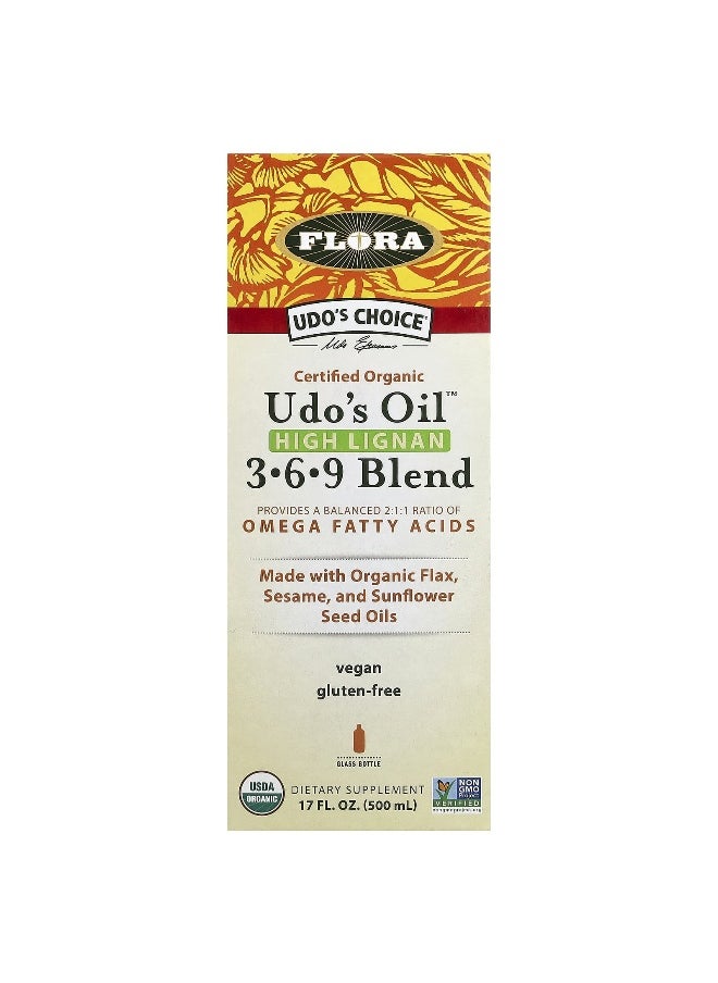 Flora Flora, Udo's Choice, Certified Organic Udo's Oil, High Lignan 3-6-9 Blend, 17 fl oz (500 ml)  - Image 1
