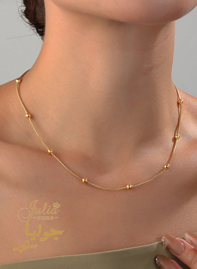 Julia Store Gold Dainty Choker Necklace, 18K Gold Plated Stainless Steel Beaded Choker, Adjustable Chain Necklaces, chic Bohemian Pendant Necklace Jewelry for Women - Image 3