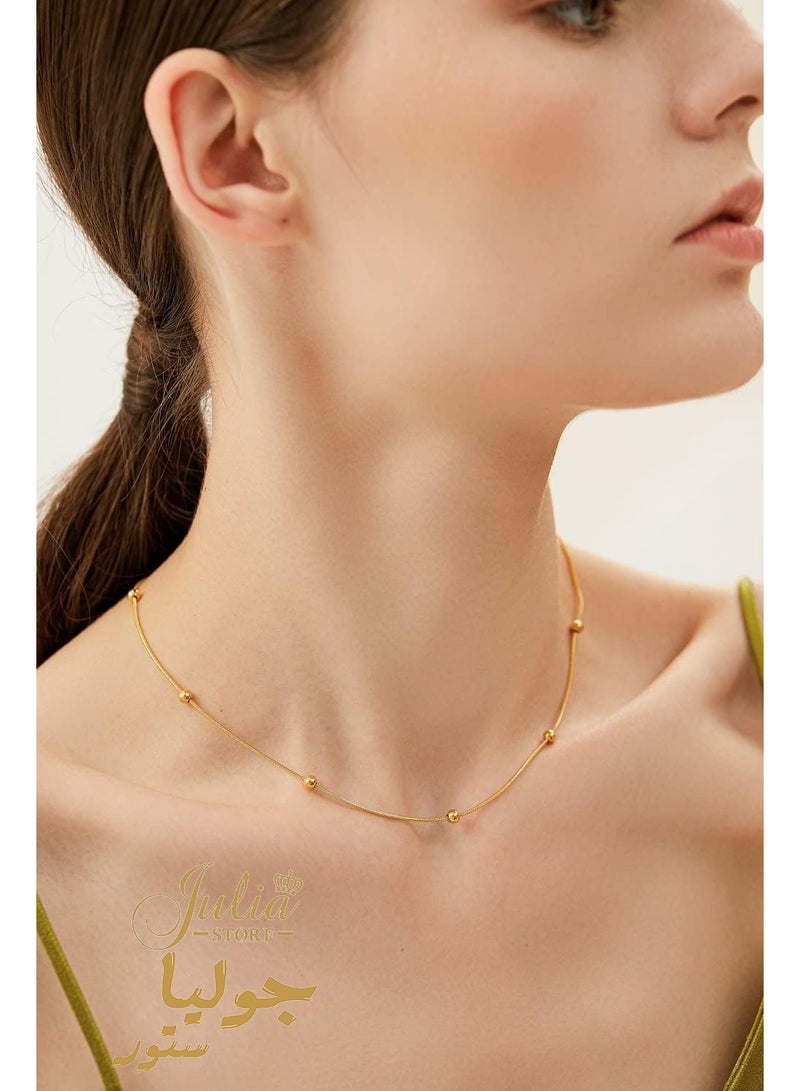Julia Store Gold Dainty Choker Necklace, 18K Gold Plated Stainless Steel Beaded Choker, Adjustable Chain Necklaces, chic Bohemian Pendant Necklace Jewelry for Women - Image 4
