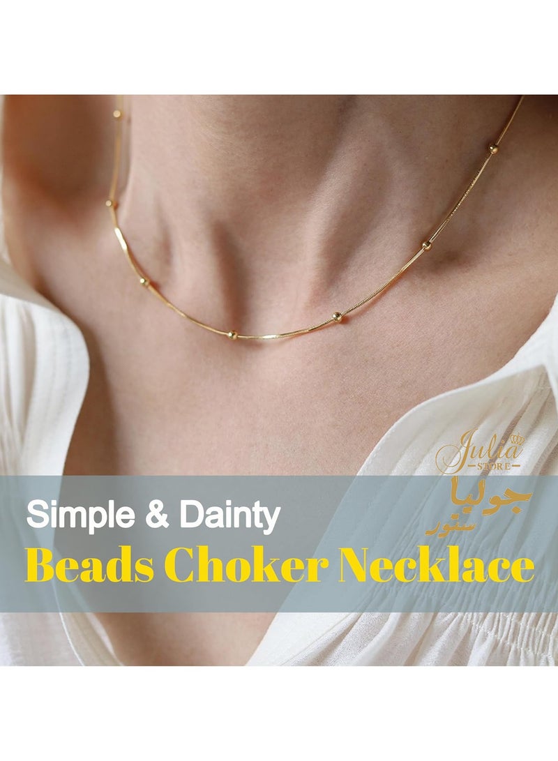 Julia Store Gold Dainty Choker Necklace, 18K Gold Plated Stainless Steel Beaded Choker, Adjustable Chain Necklaces, chic Bohemian Pendant Necklace Jewelry for Women - Image 5