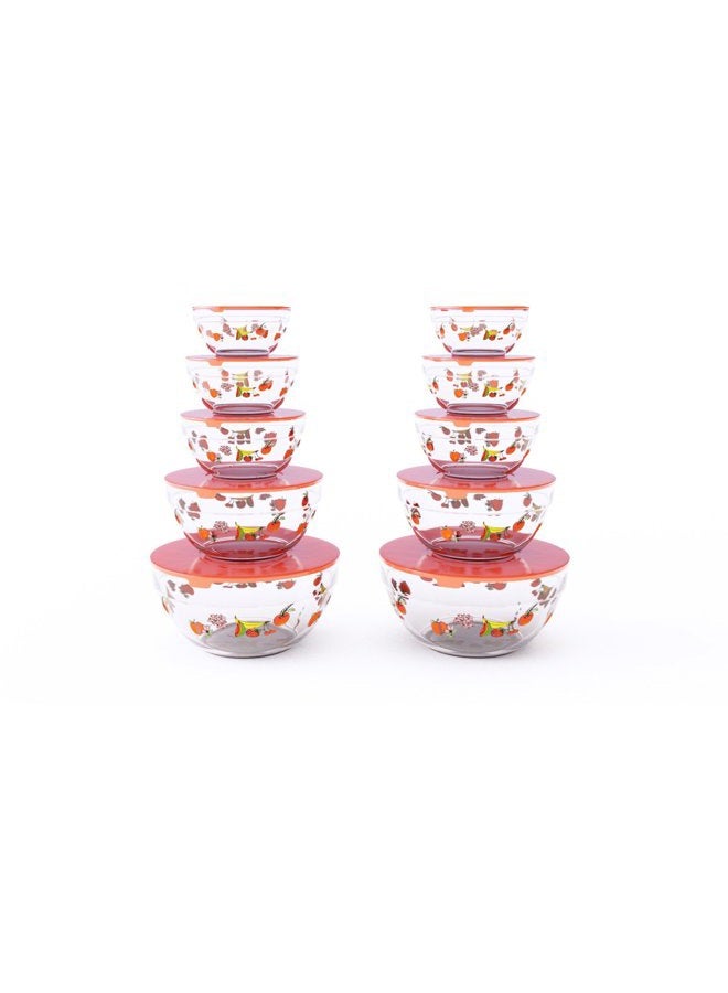 Chef Buddy Glass Food Storage Containers with Lids- 20 Piece Set with Multiple Bowl Sizes for Storage, Meal Prep, Mixing and Serving (Fruit Design) - Image 1