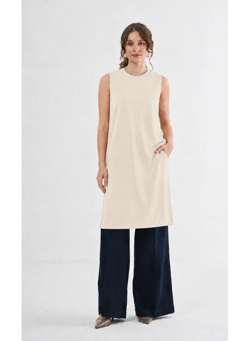 Minimal Sleeveless Longline Tunic - Ecru