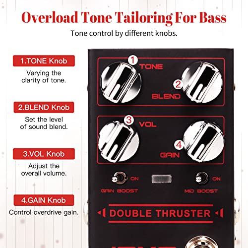 JOYO Bass Guitar Pedals High Gain Overdrive Effect Pedal with Independent Mid Frequency and Gain Boost for Bassist Electric Guitar Bass (DOUBLE THRUSTER R-28) - Image 2