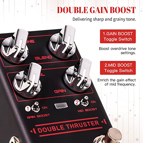 JOYO Bass Guitar Pedals High Gain Overdrive Effect Pedal with Independent Mid Frequency and Gain Boost for Bassist Electric Guitar Bass (DOUBLE THRUSTER R-28) - Image 3