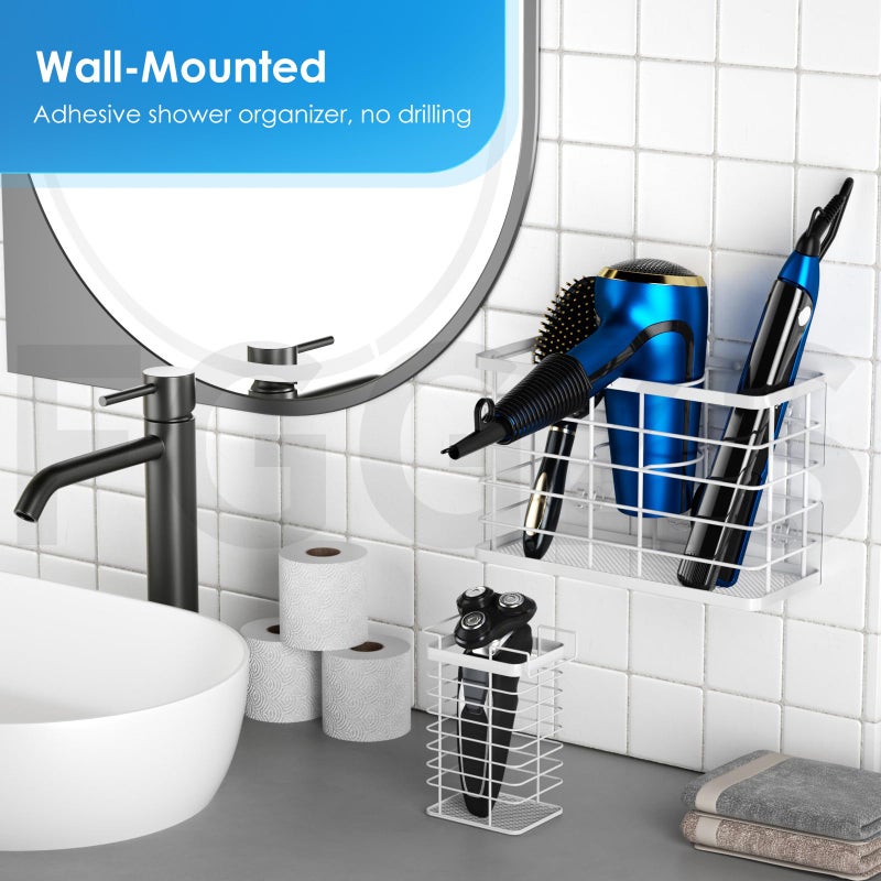 Agotglmi Hair Tool Organizer, Dryer Holder, 3 in 1 Blow Bathroom Organizer Wall Mounted/Cabinet Door for Flat Iron, Curling Straightener, Care & Styling Tools Storage Basket (White) - Image 4