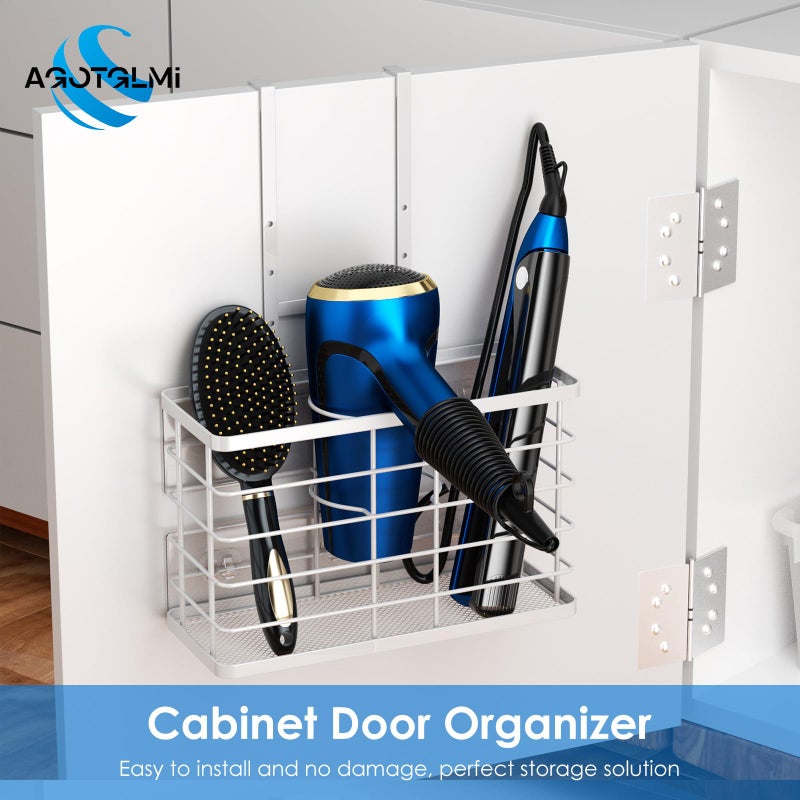 Agotglmi Hair Tool Organizer, Dryer Holder, 3 in 1 Blow Bathroom Organizer Wall Mounted/Cabinet Door for Flat Iron, Curling Straightener, Care & Styling Tools Storage Basket (White) - Image 2