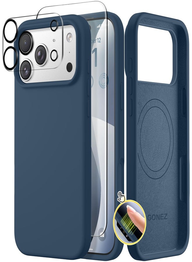 GONEZ Magnetic for iPhone 17 Pro Case, Compatible with MagSafe, [Screen Protector + Camera Lens Protector], Liquid Silicone Anti-Scratch Shockproof Protective Phone Case 6.3 inch, Dark Blue - Image 1