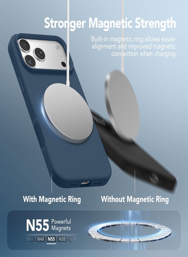 GONEZ Magnetic for iPhone 17 Pro Case, Compatible with MagSafe, [Screen Protector + Camera Lens Protector], Liquid Silicone Anti-Scratch Shockproof Protective Phone Case 6.3 inch, Dark Blue - Image 3