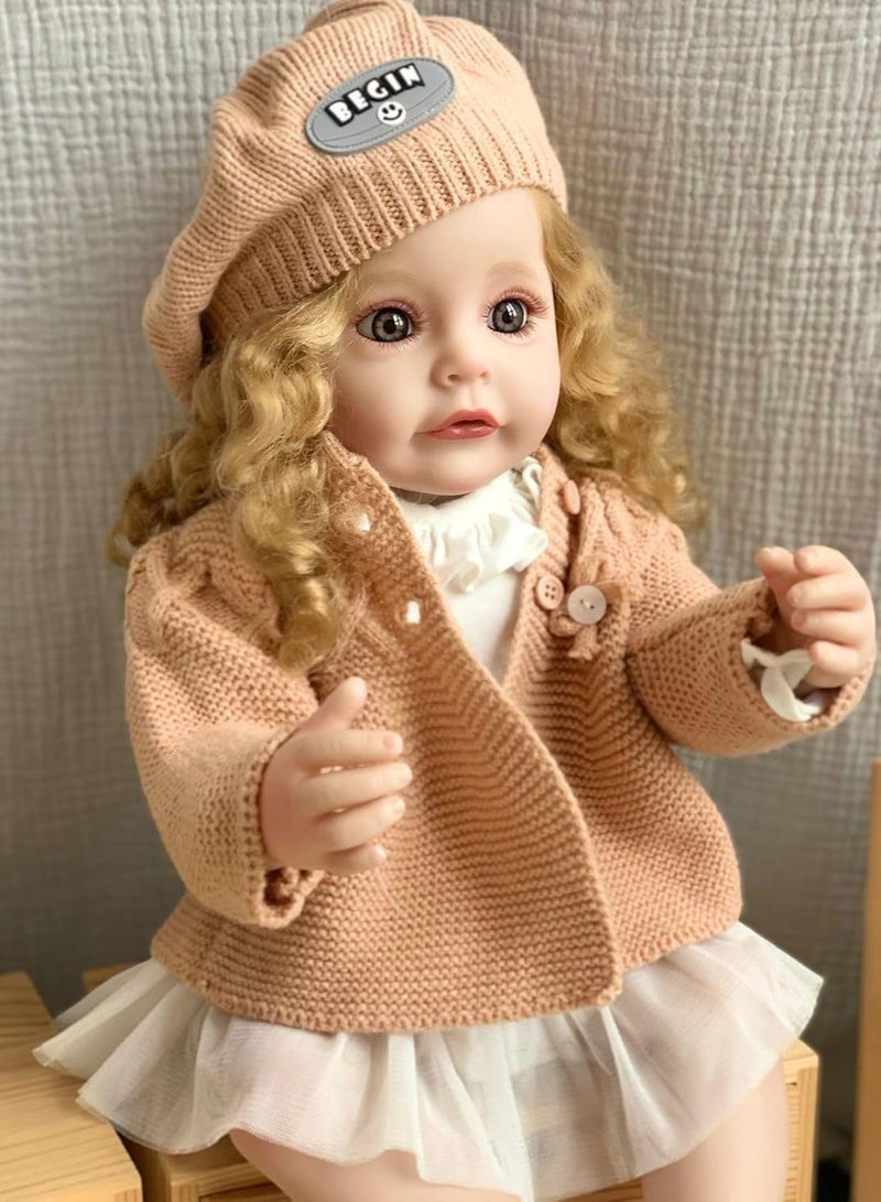 نانو كلاسيك دمية bebé ولادة 22 بوصة 55 سم من السيليكون الناعم بالكامل - دمية طفل حقيقية الشكل، لعبة فتاة - (زي برتقالي 002) - Image 4
