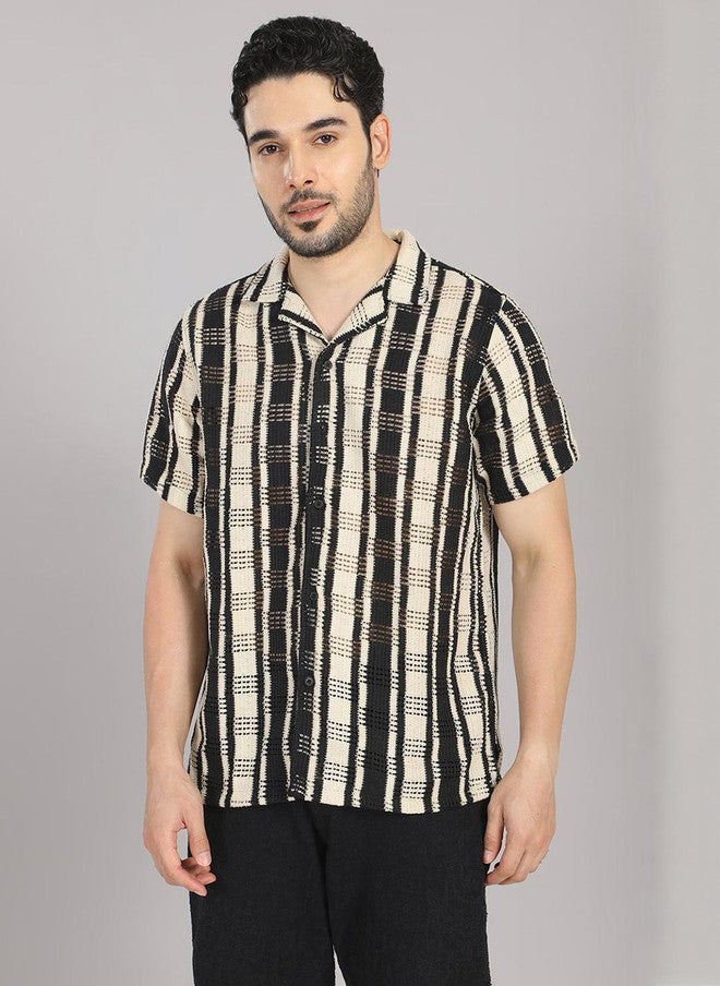 Hence Men Relaxed Striped Casual Shirt with Cuban Collar - Image 1