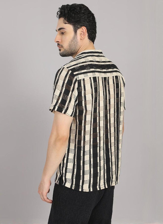 Hence Men Relaxed Striped Casual Shirt with Cuban Collar - Image 3