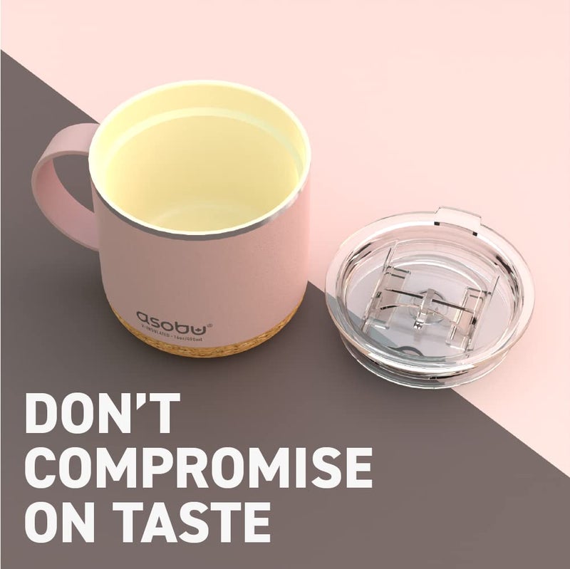 asobu Ultimate Ceramic Travel Mug, 16oz Insulated Stainless Steel Coffee Cup with Handle & Splash-Resistant Lid, Ceramic Lined for Pure Taste, BPA-Free, Double-Wall Vacuum with Built-In Coaster - Image 2