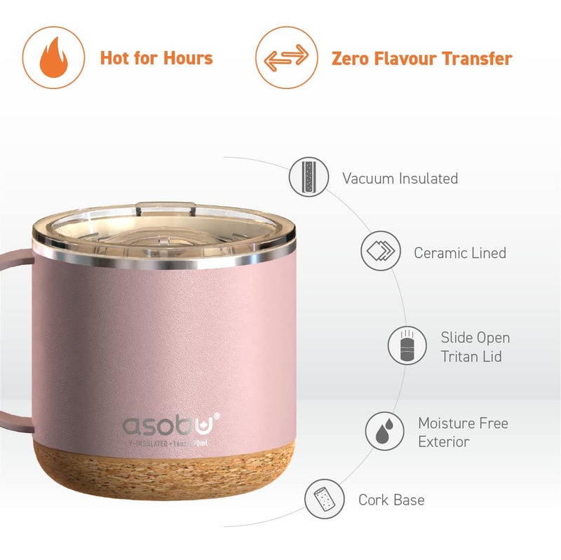 asobu Ultimate Ceramic Travel Mug, 16oz Insulated Stainless Steel Coffee Cup with Handle & Splash-Resistant Lid, Ceramic Lined for Pure Taste, BPA-Free, Double-Wall Vacuum with Built-In Coaster - Image 3