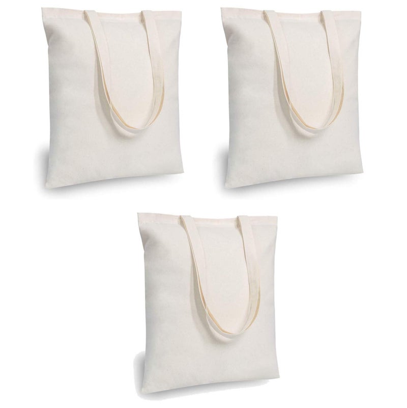 Lify Reusable Canvas Tote Bags Pack of 3 Piece [14 X 16 Inch, 35.56 x 40.64 cm, Natural, Off-White] - Image 1